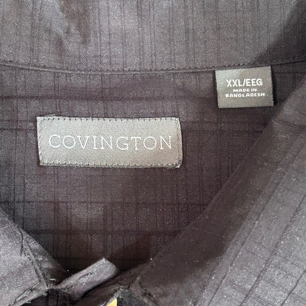 Covington Mens XXL Black Onyx Grid Short Sleeve Button Down Shirt NWT New - Picture 3 of 9